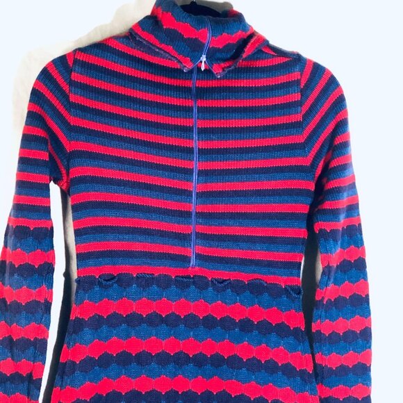 Knit long sleeve maxi turtle neck dress zip up striped red purple size 10 READ - Picture 10 of 16